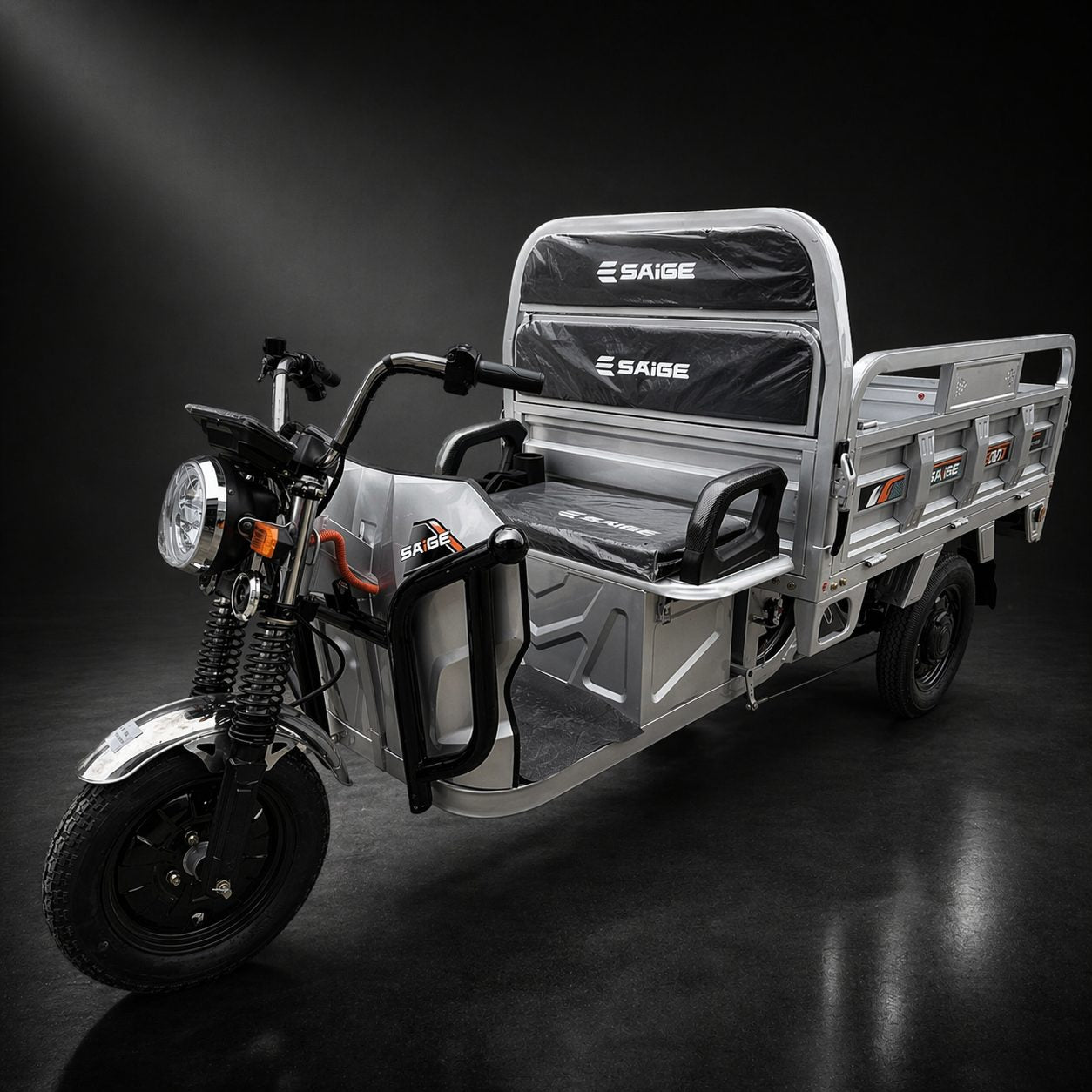 Triciclu Electic de Marfa Chuanqi, Saige, Fara Permis, Motor 1600W, Baterie 72V32Ah, Autonomie 60km, 250x88x115 cm, Viteza Maxima 25km/h, Gri