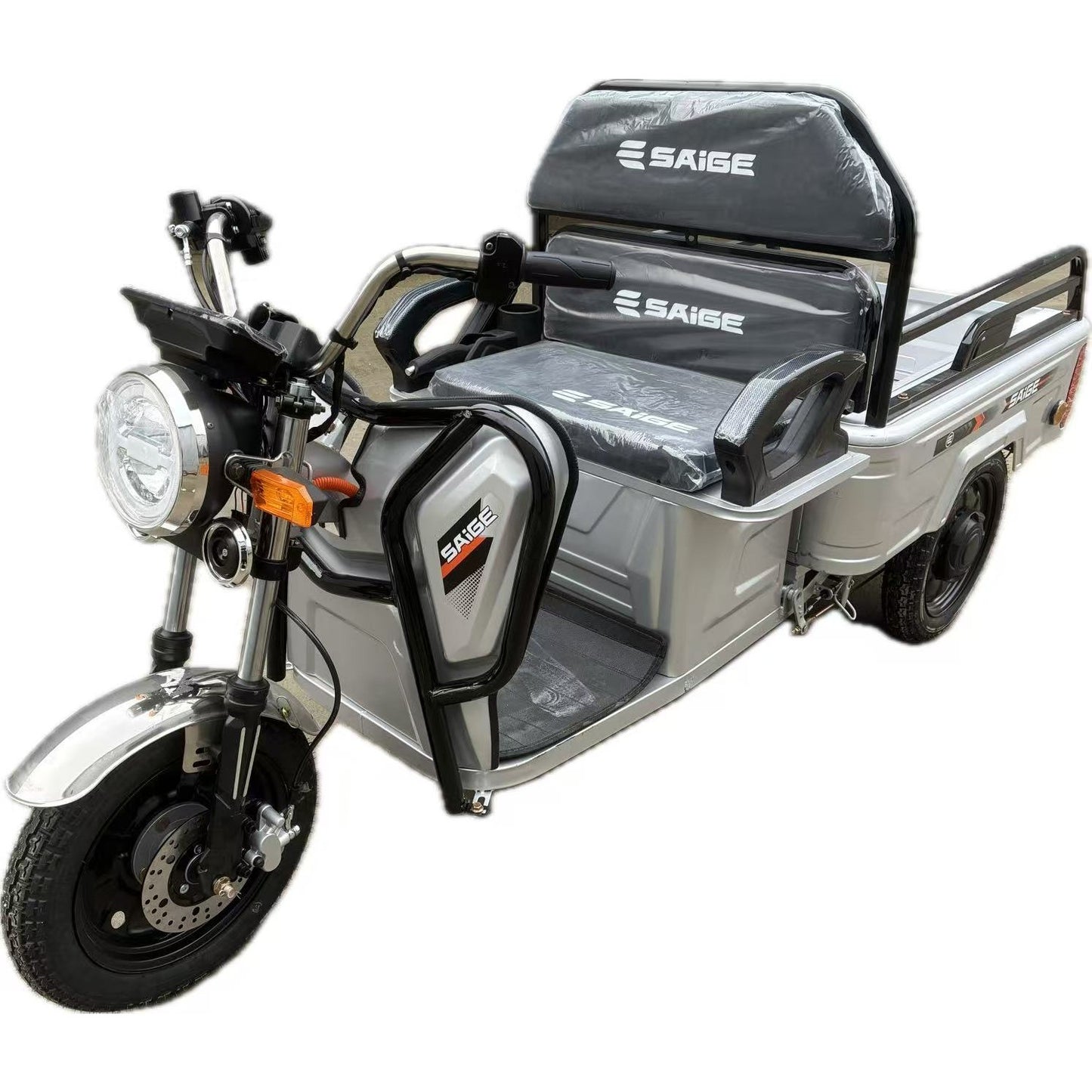 Triciclu Electric de Marfa XPB, Saige, Viteza Maxima 25 km/h, Motor 1600W, Baterie 60V/20Ah, Fara Permis, Mototricicleta Electrica de Transport, Gri