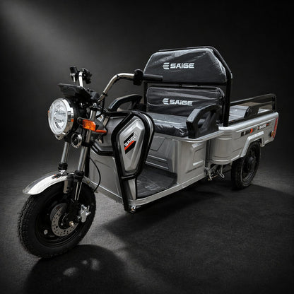 Triciclu Electric de Marfa XPB, Saige, Viteza Maxima 25 km/h, Motor 1600W, Baterie 60V/20Ah, Fara Permis, Mototricicleta Electrica de Transport, Gri