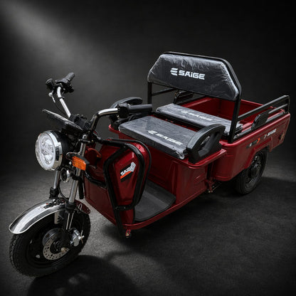 Triciclu Electric de Marfa XPB, Saige, Viteza Maxima 25 km/h, Motor 1600W, Baterie 60V/20Ah, Fara Permis, Mototricicleta Electrica de Transport, Rosu