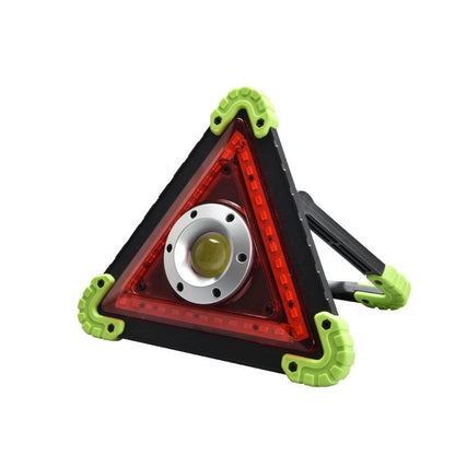 Triunghi Multifunctional de Avertizare, Klevo, Lanterna LED, Impermeabil IP65, 800 lm, 2 x AA, Functie Incarcare Telefon, USB si Micro USB, COB 33, Verde