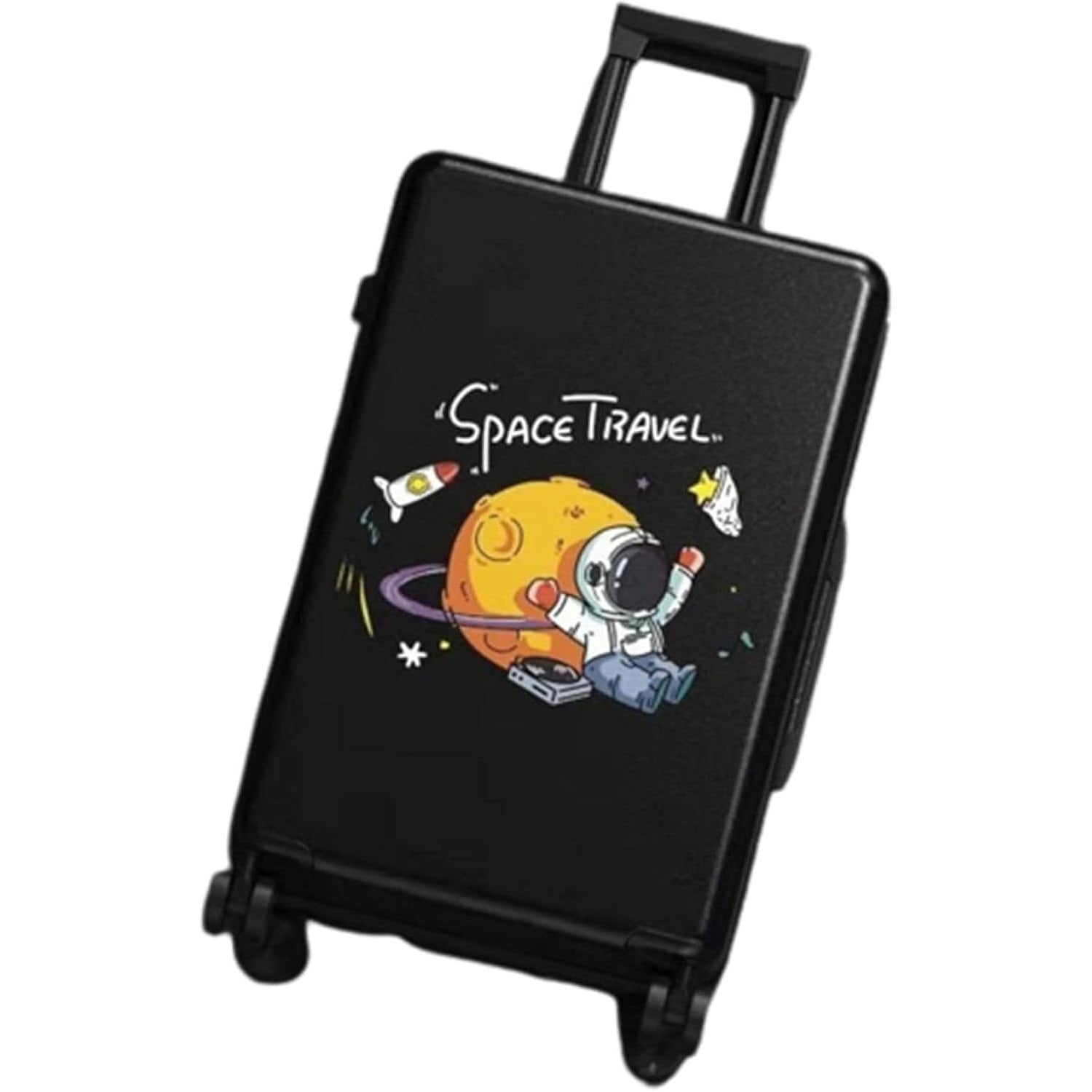 Troler de Calatorie, Klevo, 56 x 35 x 22 cm, 4 Roti, Maner Reglabil, din ABS, cu Fermoar, Blocare cu Cod, Impermeabil, Model Astronaut, Negru