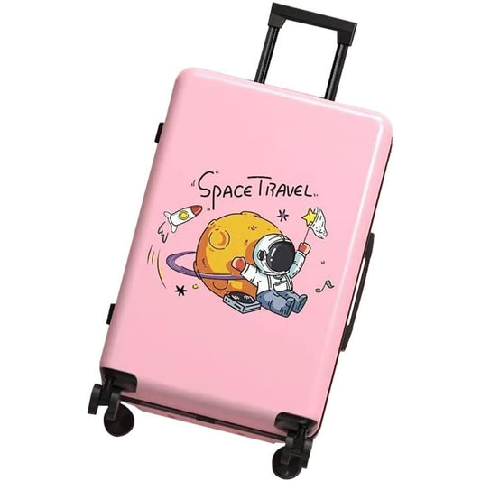 Troler de Calatorie, Klevo, 56 x 35 x 22 cm, 4 Roti, Maner Reglabil, din ABS, cu Fermoar, Blocare cu Cod, Impermeabil, Model Astronaut, Roz