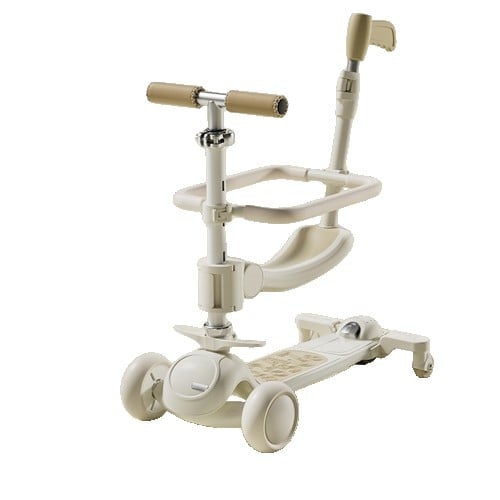 Trotineta Tip Carucior pentru Copii 7in1, Klevo, Pliabila, Ghidon Reglabil, Parti Detasabile, Lumini LED, Muzica, Suport pentru picioare, Alb