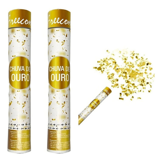 Tun Confetti, Klevo, Model Folie Aurie, 40 cm, Ambalaj din Carton, Eliberare prin Rasucire, Auriu