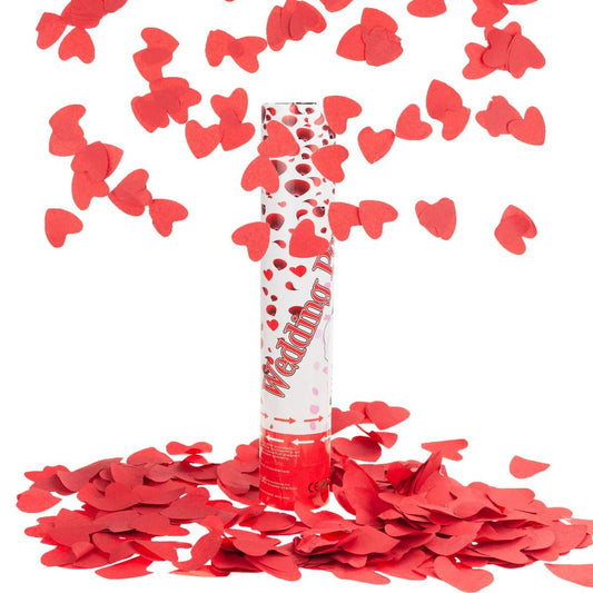 Tun Confetti, Klevo, Model Wedding Popper Inimi, 40 cm, Ambalaj din Carton, Eliberare prin Rasucire, Rosu