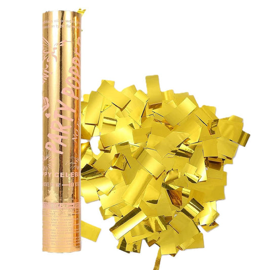 Tub de Confetti, Klevo, Party Popper, 30x5 cm, Confetii Lucioase Rezistente la Foc, Eliberare prin Rasucire, Auriu