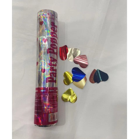 Tub de Confetti, Klevo, Party Popper, 20x5 cm, Confetii Inimioare din Aluminiu, Multicolor