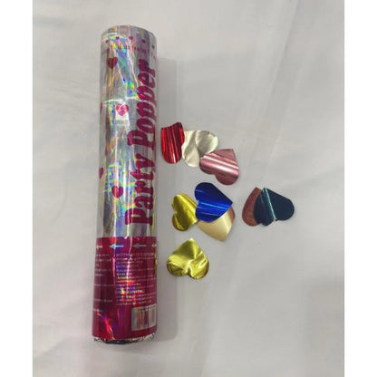 Tub de Confetti, Klevo, Party Popper, 20x5 cm, Confetii Inimioare din Aluminiu, Multicolor