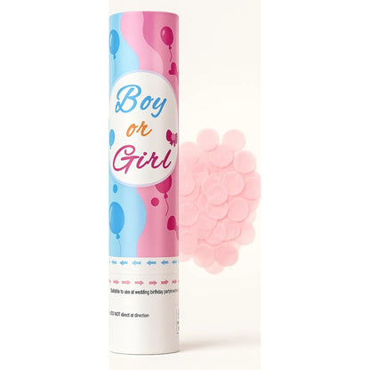 Tun Confetti, Klevo, Model Gender Reveal, Boy or Girl, 40 cm, Ambalaj din Carton, Eliberare prin Rasucire, Roz