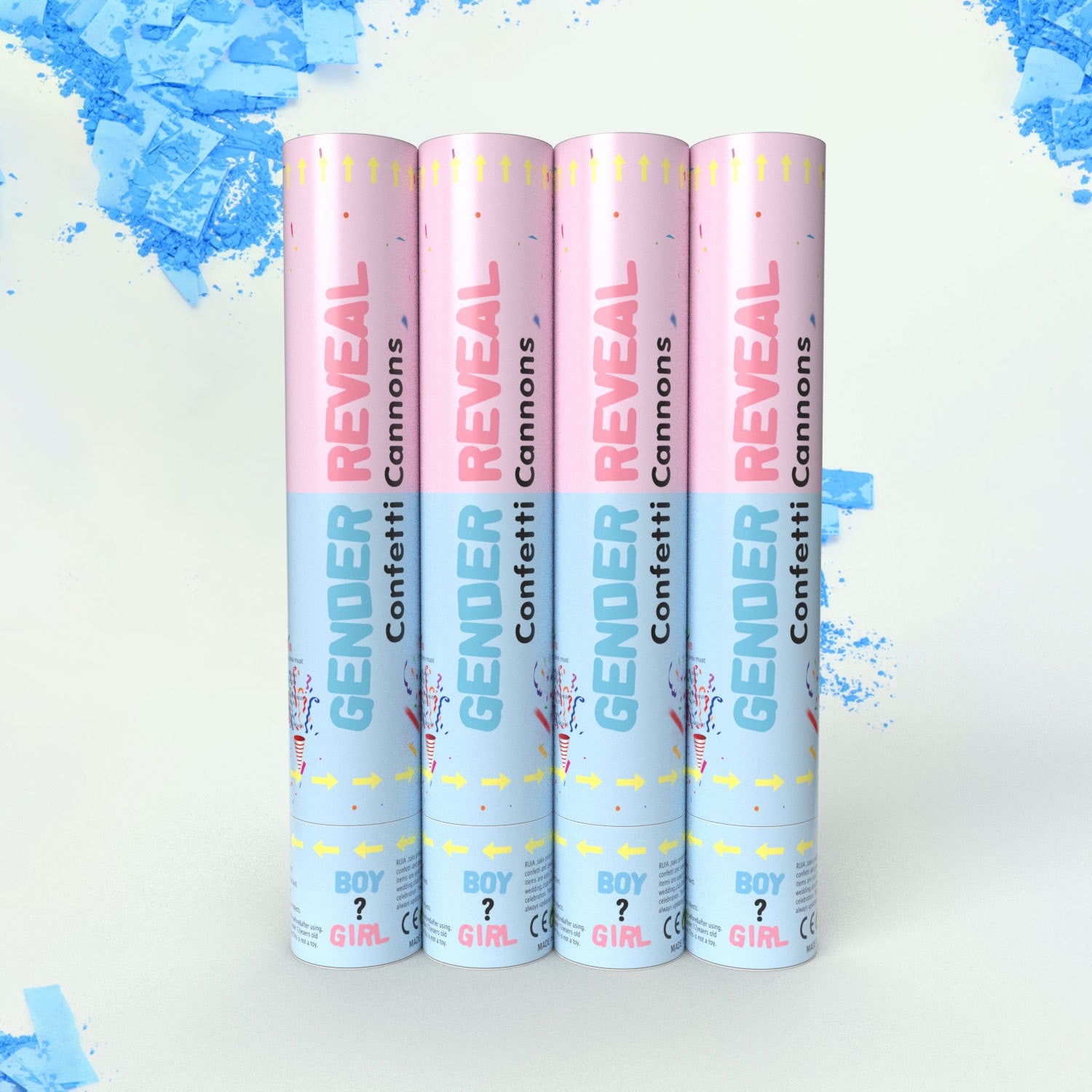 Tun Confetti, Klevo, Model Gender Reveal, Confetti Cannons, 40 cm, Ambalaj din Carton, Eliberare prin Rasucire, Albastru