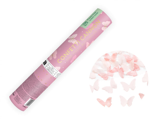 Tun confetti roz, cu fluturi roz, 20cm