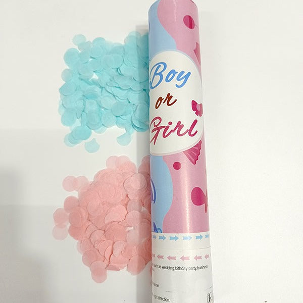 Tun Confetti, Model Gender Reveal, Boy or Girl, 30 cm, Ambalaj din Carton, Eliberare prin Rasucire, Albastru
