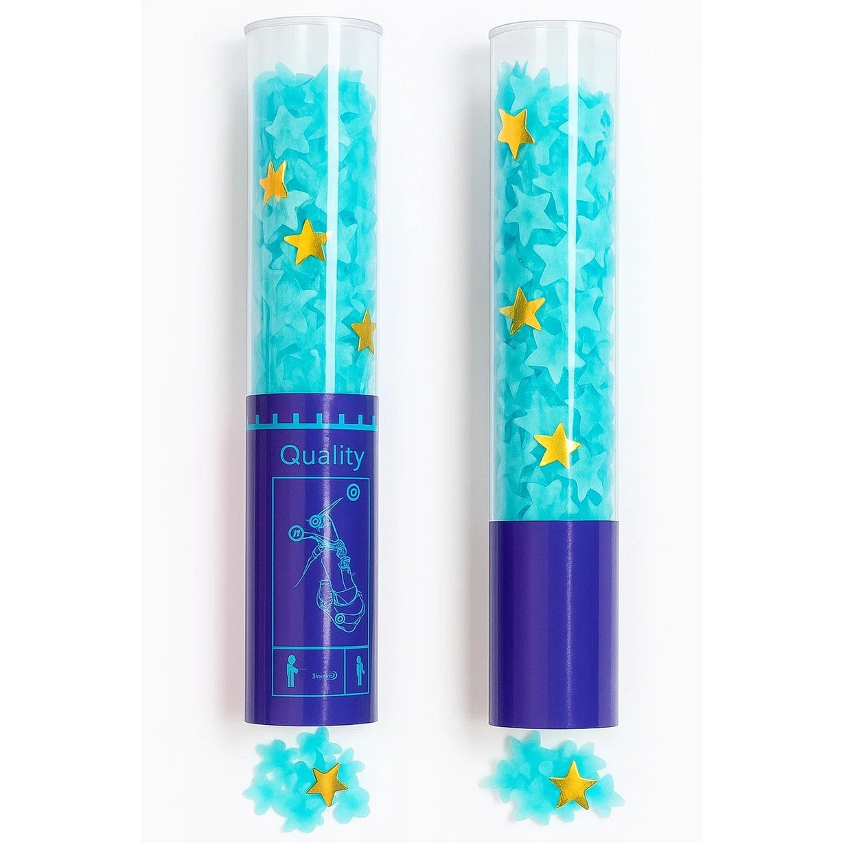Tun de Confetti, Klevo, 40 cm, Model Stelute din Folie si Hartie, Ambalaj PET, Albastru