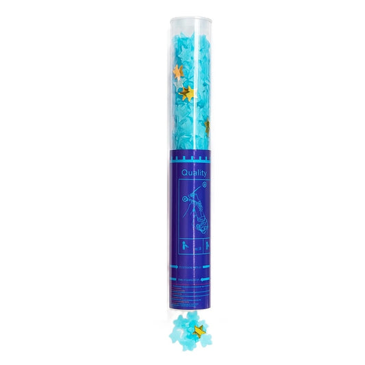 Tun de Confetti, Klevo, 40 cm, Model Stelute din Folie si Hartie, Ambalaj PET, Albastru