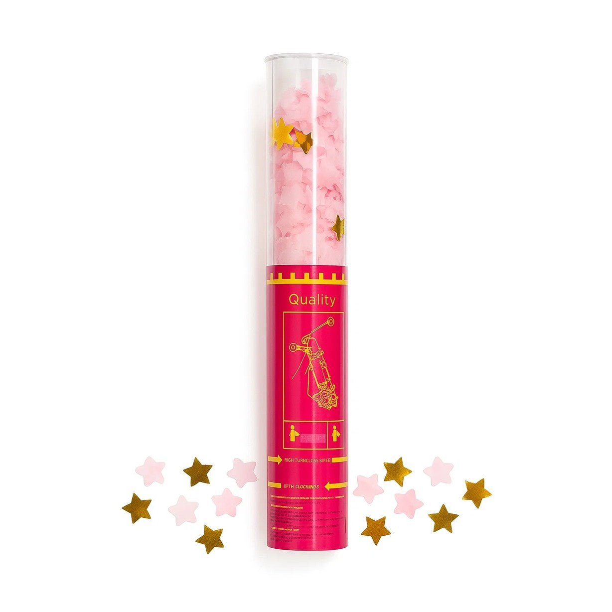 Tun de Confetti, Klevo, 40 cm, Model Stelute din Folie si Hartie, Ambalaj PET, Roz