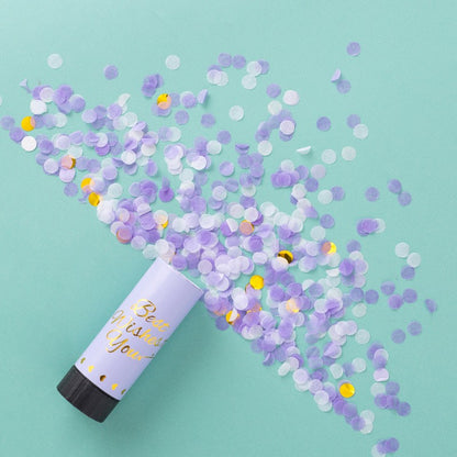 Tun de Confetti, Klevo, Best Wishes 11 x 4 cm, Model Buline din Hartie si Folie, Mov