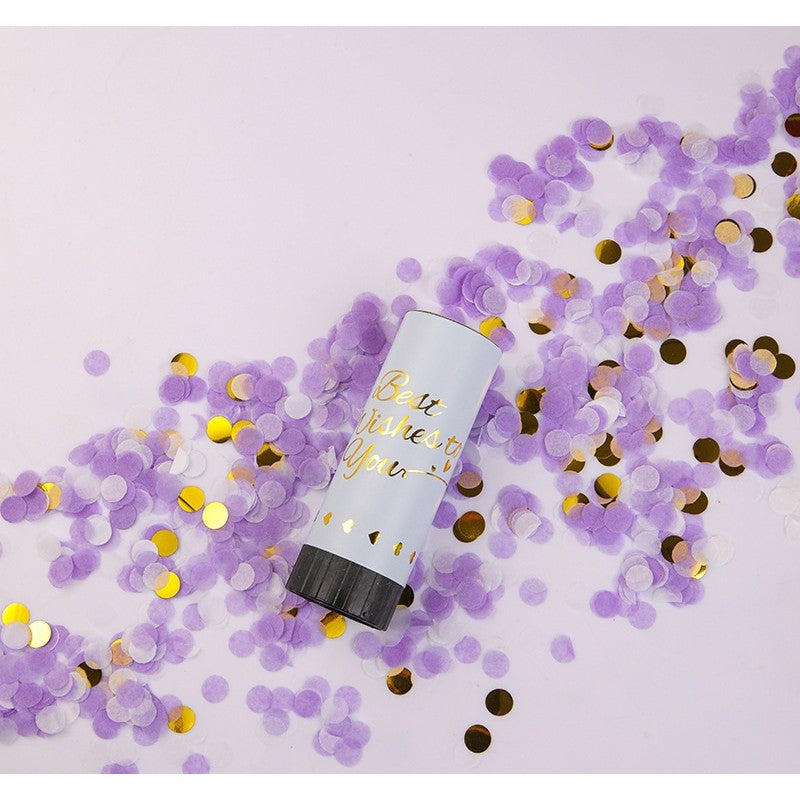 Tun de Confetti, Klevo, Best Wishes 11 x 4 cm, Model Buline din Hartie si Folie, Mov
