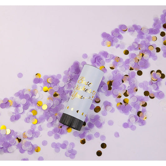Tun de Confetti, Klevo, Best Wishes 11 x 4 cm, Model Buline din Hartie si Folie, Mov
