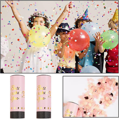 Tun de Confetti, Klevo, Best Wishes 11 x 4 cm, Model Buline din Hartie si Folie, Roz