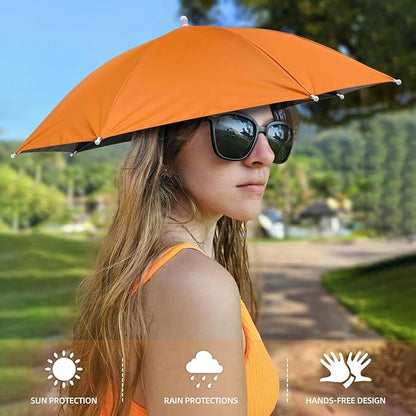 Umbrela de Cap, Klevo, Diametru 69 cm, Banda Elastica de Cap, Protectie UV/Ploaie, Portocaliu