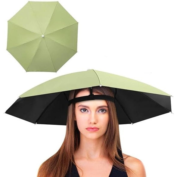 Umbrela de Cap, Klevo, Diametru 69 cm, Banda Elastica de Cap, Protectie UV/Ploaie, Verde Matcha