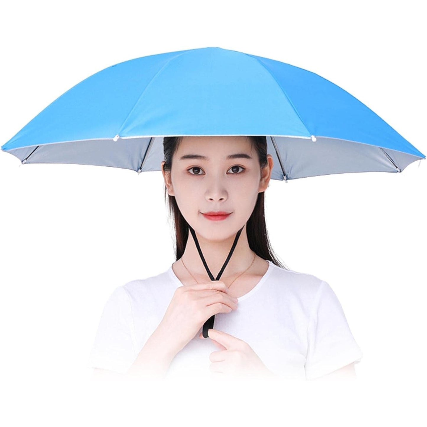 Umbrela de Cap, Klevo, Diametru 69 cm, Snur Reglabil de Cap, Protectie UV/Ploaie, Albastru