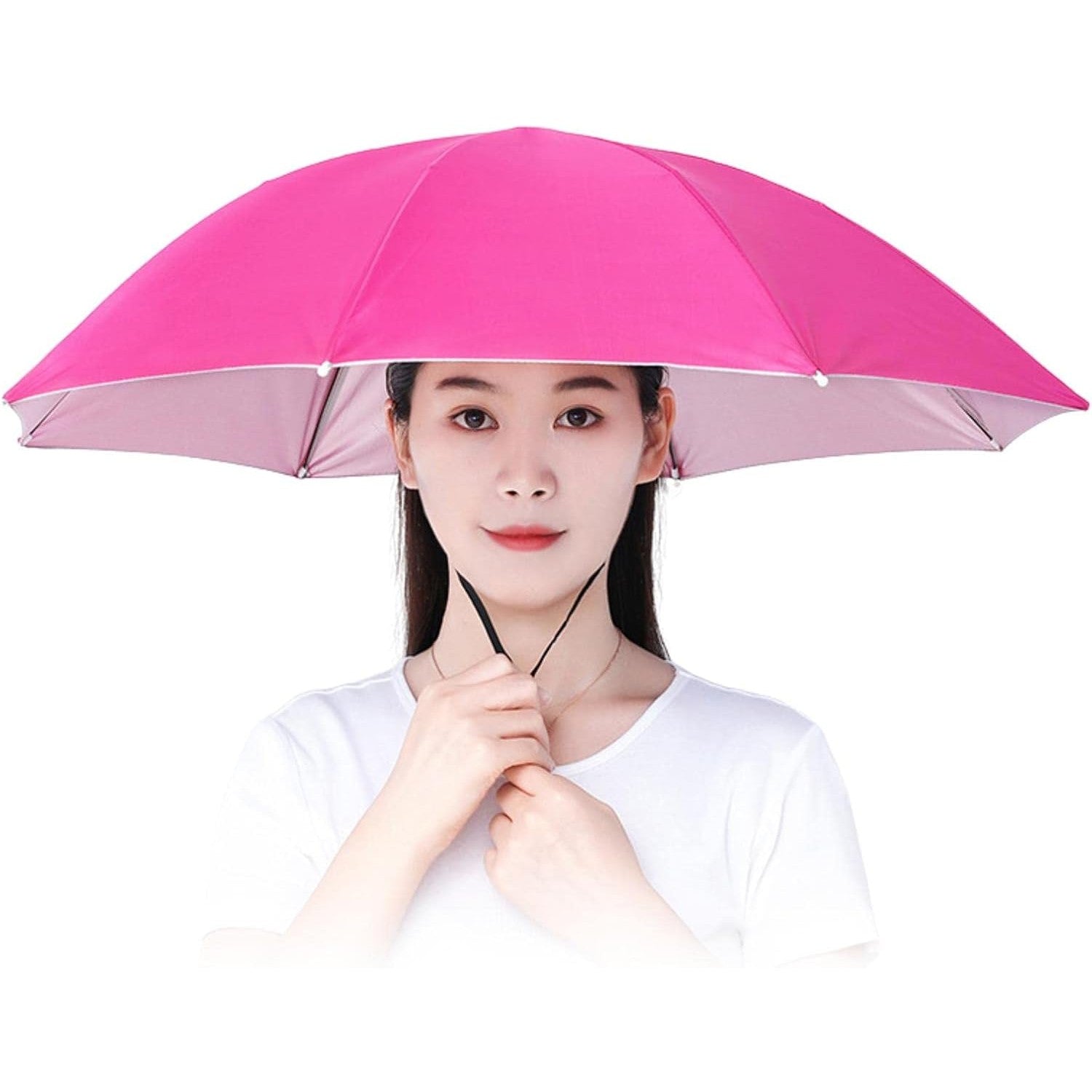Umbrela de Cap, Klevo, Diametru 69 cm, Snur Reglabil de Cap, Protectie UV/Ploaie, Roz