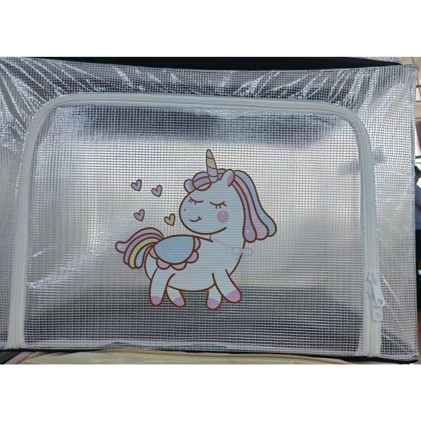Cutie de Depozitare, Klevo, pentru Camera Copiilor, 66L, din PVC, Model Unicorn, 50 x 40 x 33 cm, Transparent