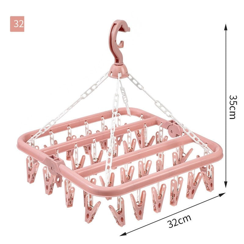 Uscator de rufe Klevo, 32 de cleme, Plastic, Pliabil, rotire 360 grade, 32x32 cm, Roz