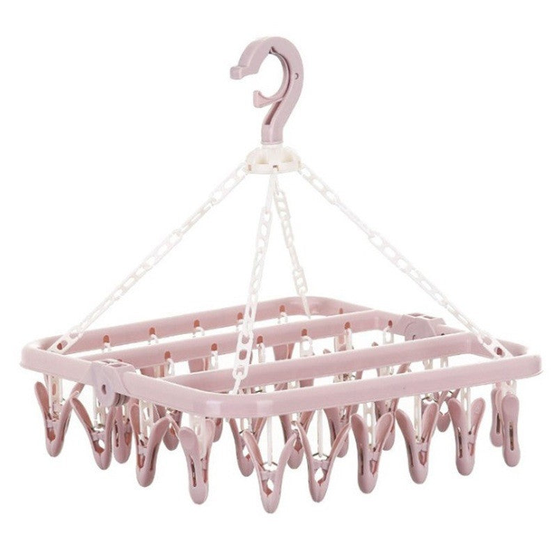 Uscator de rufe Klevo, 32 de cleme, Plastic, Pliabil, rotire 360 grade, 32x32 cm, Roz