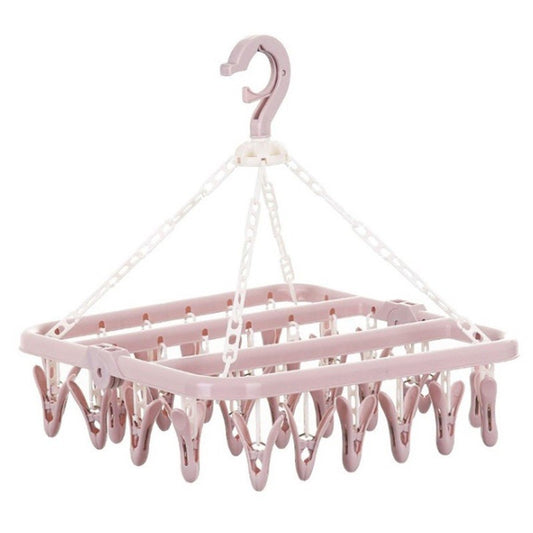 Uscator de rufe Klevo, 32 de cleme, Plastic, Pliabil, rotire 360 grade, 32x32 cm, Roz