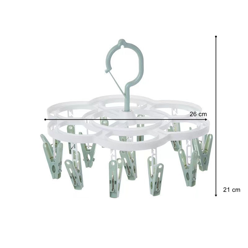 Uscator de Rufe Suspendat Klevo, cu 16 Carlige, Rotire 360 Grade, Mateiral Plastic, Usor de Depozitat, Multifunctional, 26 x 21 cm, Verde
