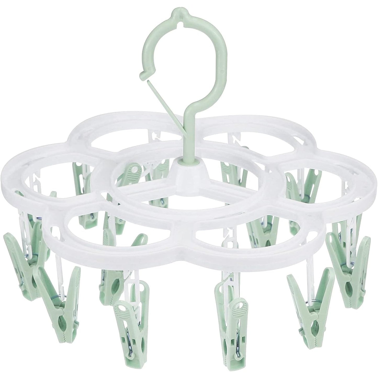 Uscator de Rufe Suspendat Klevo, cu 16 Carlige, Rotire 360 Grade, Mateiral Plastic, Usor de Depozitat, Multifunctional, 26 x 21 cm, Verde