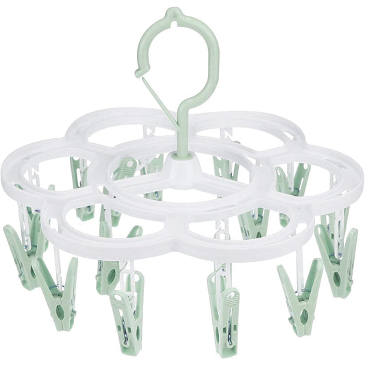 Uscator de Rufe Suspendat Klevo, cu 16 Carlige, Rotire 360 Grade, Mateiral Plastic, Usor de Depozitat, Multifunctional, 26 x 21 cm, Verde