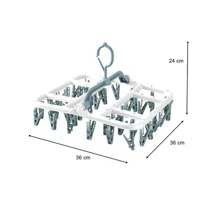 Uscator de Rufe Suspendat Klevo, cu 40 Carlige, Rotire 360 Grade, Protectie Vant, Pliabil, Patrat, Mateiral Plastic, Usor de Depozitat, Multifunctional, 36 x 24 cm, Alb/Albastru