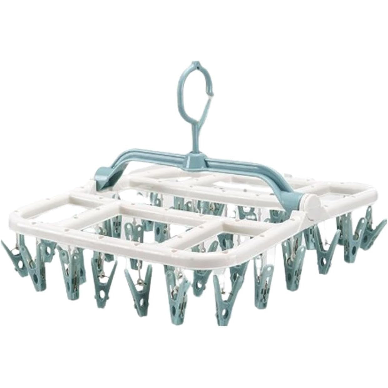Uscator de Rufe Suspendat Klevo, cu 40 Carlige, Rotire 360 Grade, Protectie Vant, Pliabil, Patrat, Mateiral Plastic, Usor de Depozitat, Multifunctional, 36 x 24 cm, Alb/Albastru