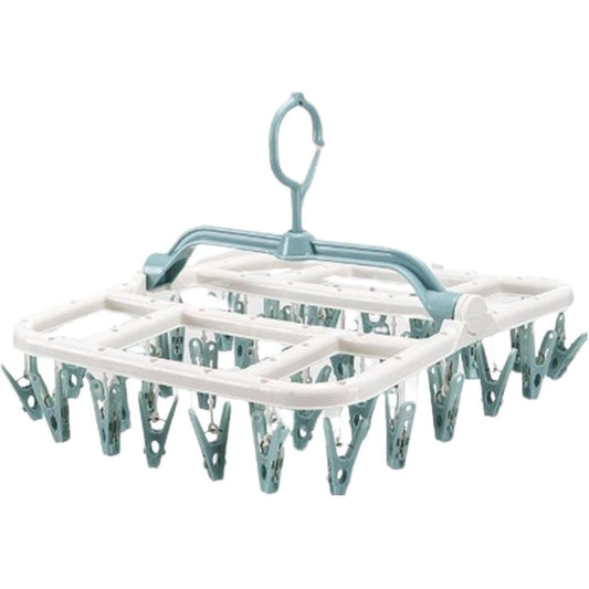 Uscator de Rufe Suspendat Klevo, cu 40 Carlige, Rotire 360 Grade, Protectie Vant, Pliabil, Patrat, Mateiral Plastic, Usor de Depozitat, Multifunctional, 36 x 24 cm, Alb/Albastru