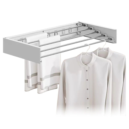 Suport Haine, Klevo, Depozitare si Uscare Rufe, din Aluminiu, Pliabil, Impermeabil, Montare prin Perforare, 100 cm, Alb