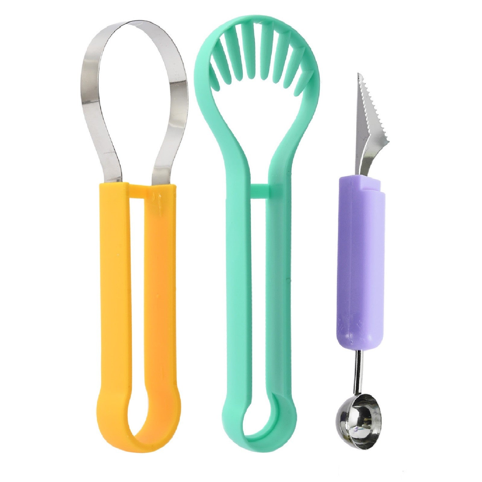 Ustensila bucatarie 4 in 1 pentru taiat si decorat fructe Klevo, material inox si plastic, compact, 28x6.2 cm, multicolor