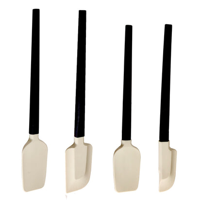 Ustensile de Bucatarie, Klevo, Set din 4 bucati, din Silicon si Lemn, Spatule de Diferite Dimensiuni, Termo rezistente, Antiaderente, Instrument de Amestecat in Bucatarie, Alb-Negru