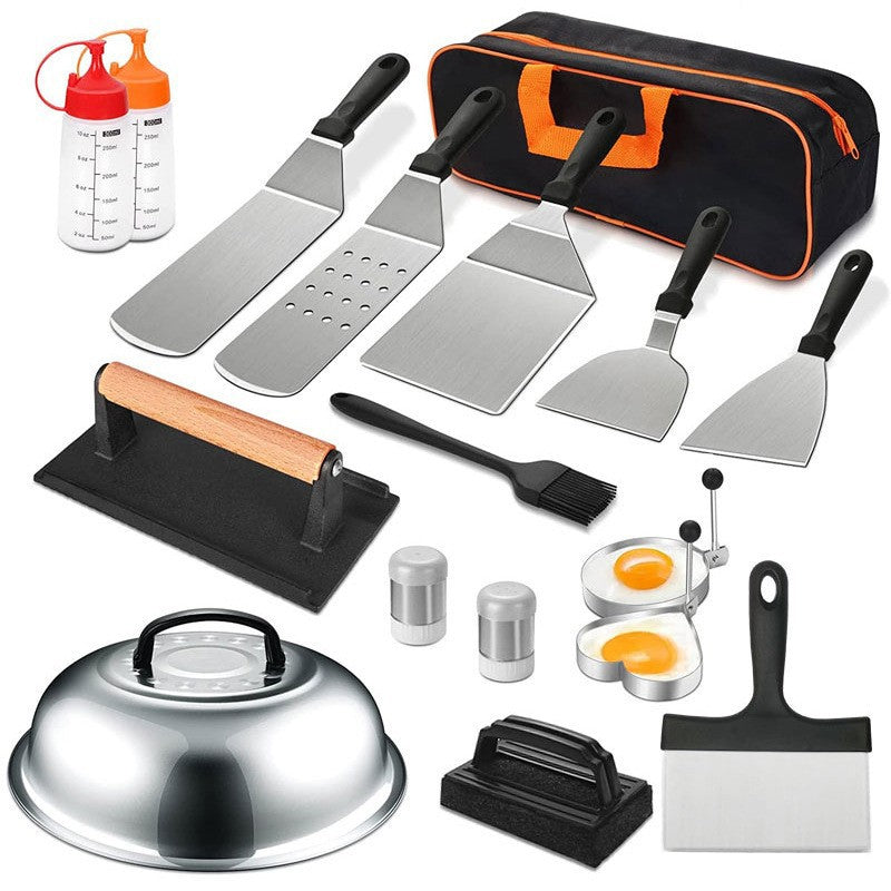 Ustensile pentru Gratar, Klevo, Set din 17 Ustensile pentru Gratar cu Preparare de tip Plita, Ustensile din Otel Inoxidabil cu Manere din Plastic PP, cu Geanta, Negru