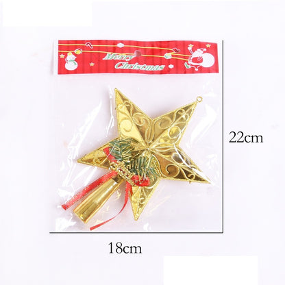Varf decorativ de brad, Auriu, in forma de Stea, cu decoratiune Merry Christmas, din Plastic, 18.5 x 15 cm, Interior,Exterior, Klevo