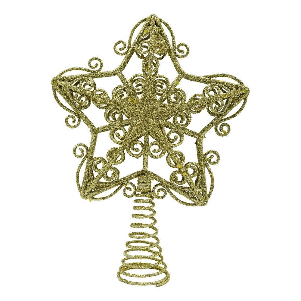 Varf decorativ de brad, Auriu, in forma de Stea, design forjat, din Plastic/Metal, 14.5 cm x 20 cm, Interior/Exterior, Klevo