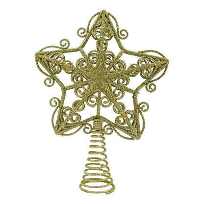 Varf decorativ de brad, Auriu, in forma de Stea, design forjat, din Plastic/Metal, 14.5 cm x 20 cm, Interior/Exterior, Klevo