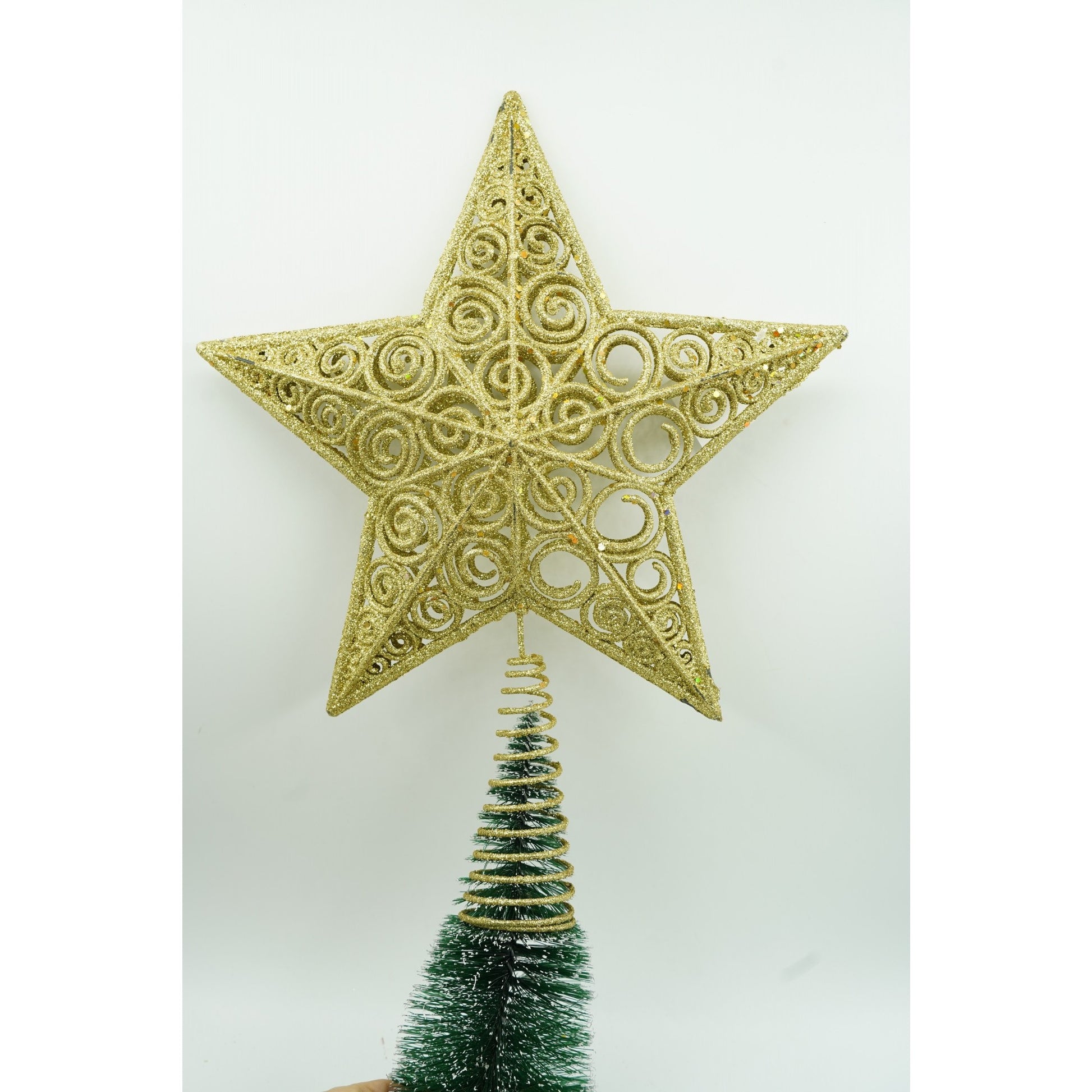 Varf decorativ de brad, Auriu, in forma de Stea, design spiralat, din Plastic/Metal, 29 cm x 38 cm, Interior/Exterior, Klevo