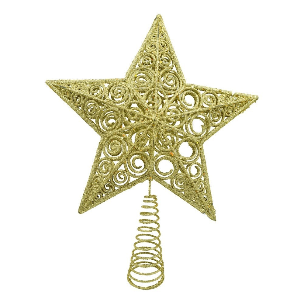 Varf decorativ de brad, Auriu, in forma de Stea, design spiralat, din Plastic/Metal, 29 cm x 38 cm, Interior/Exterior, Klevo