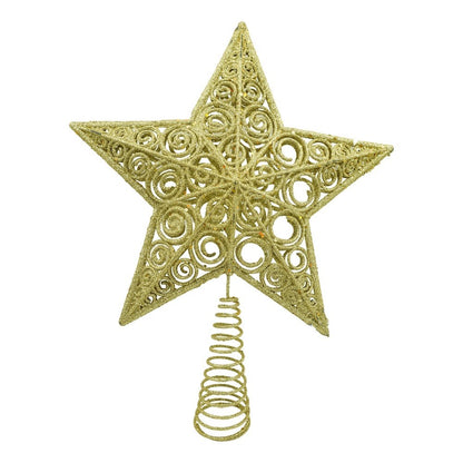 Varf decorativ de brad, Auriu, in forma de Stea, design spiralat, din Plastic/Metal, 29 cm x 38 cm, Interior/Exterior, Klevo