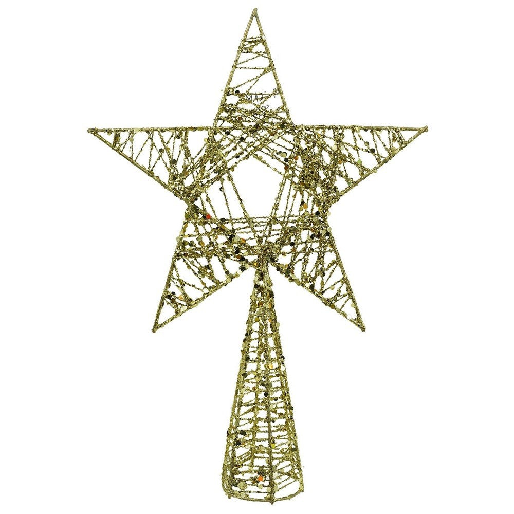 Varf decorativ de brad, Auriu, in forma de Stea, infasurata, din Plastic/Metal, 20 cm x 28 cm, Interior/Exterior, Klevo