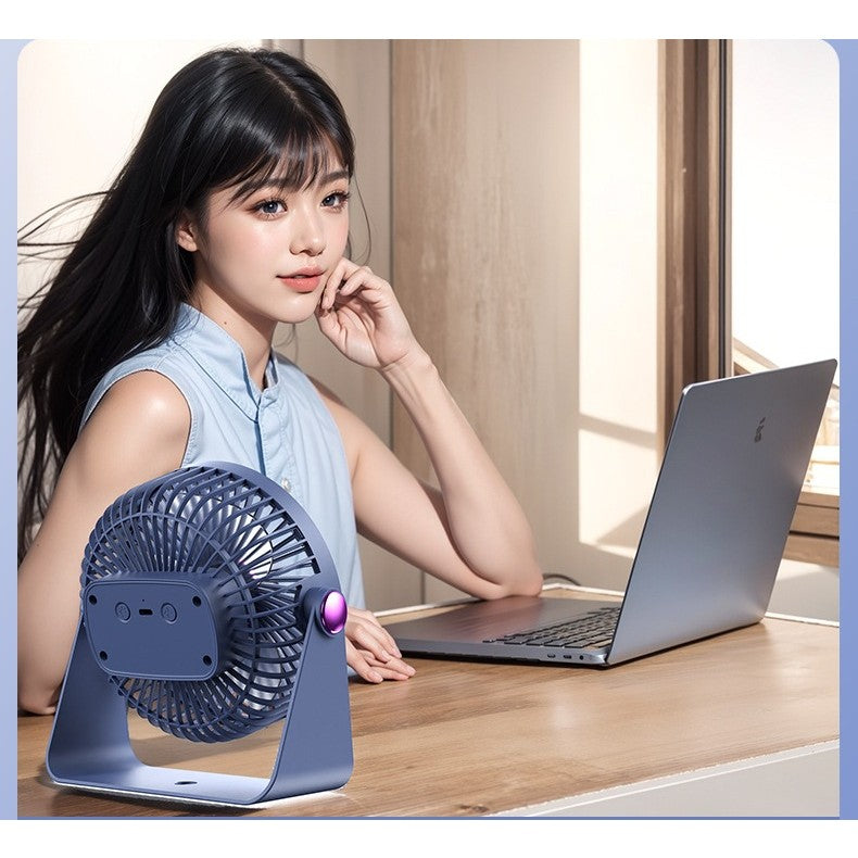 Ventilator 2in1, Klevo, de Masa/de Perete, Incarcare USB, 3.7 V, 4.5 W, 1200 mAh, 17.5 x 17 x 7.6 cm, Albastru Fumuriu